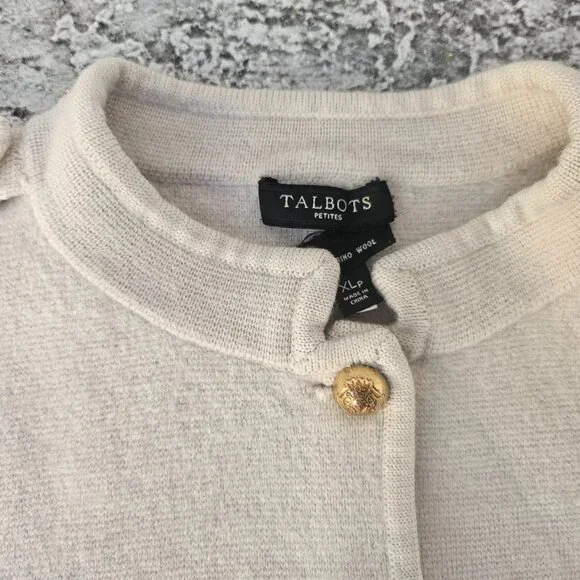 Pure Merino Wool Talbots Ladies Sweater Long Sleeve Gold Tone Button XLP Petite - Picture 3 of 9